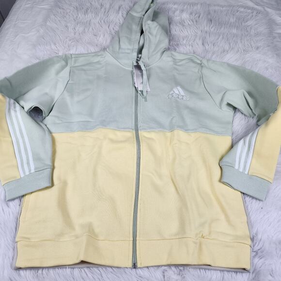 Men's XL adidas Colorblock Full-Zip Hoodie in Linen Green/Alumina/Almost Yellow - Picture 3 of 9